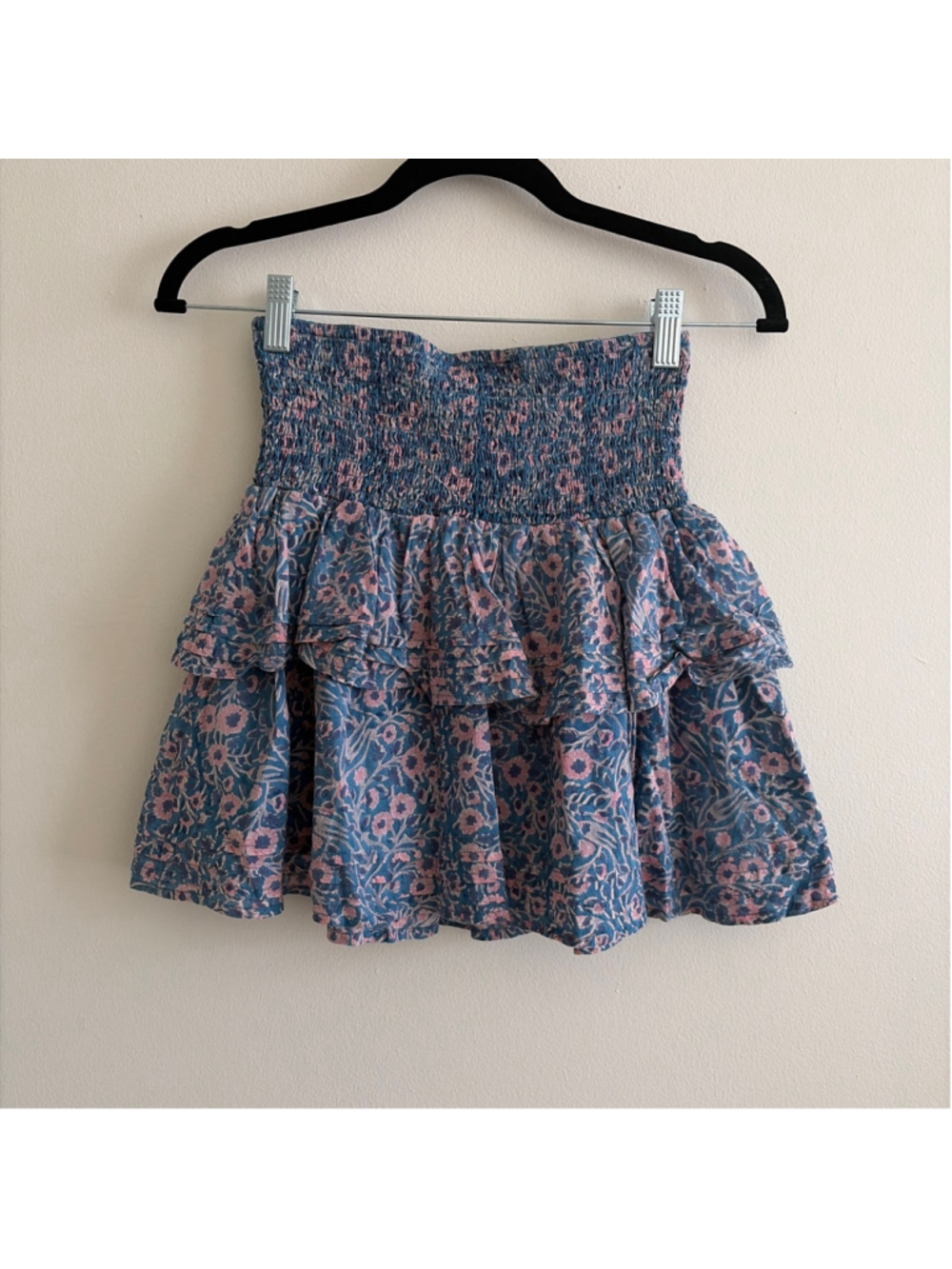 Women's Cleobella Blue Pink Floral Smocked Tiered Mini Skirt S